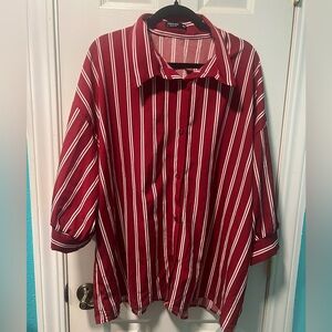 SHEIN Red and White Striped Button Down Shirt